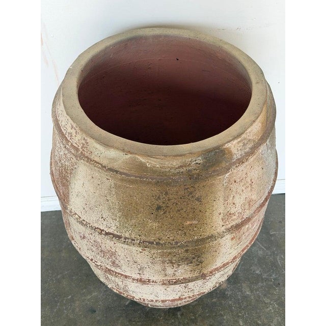 Ceramic Monumental Ribbed Terracotta Planter With Heavily Distressed Patina For Sale - Image 7 of 11