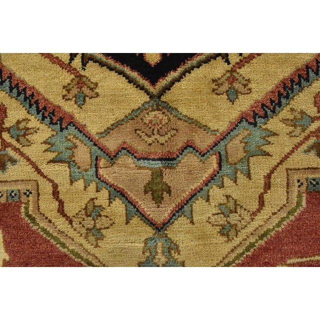 Serapi Rug 9'1'' X 12'2'' Red Wool Tribal Hand-Knotted Oriental Carpet For Sale - Image 9 of 12