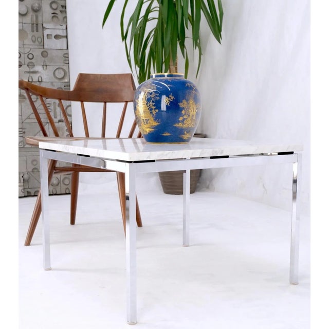 Florence Knoll square marble top solid chrome base side end coffee center table.