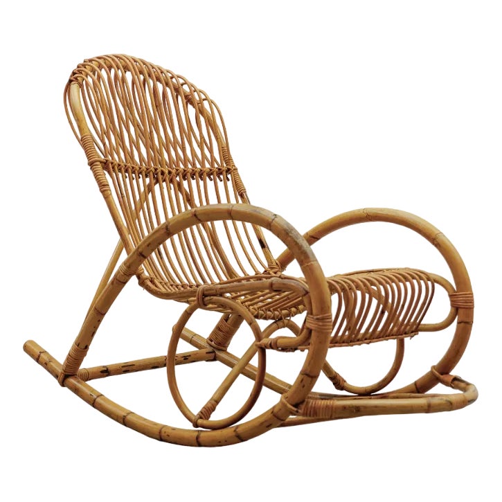 Mid-Century Modern Rattan and Bamboo Rocking Chair, 1960s | Chairish