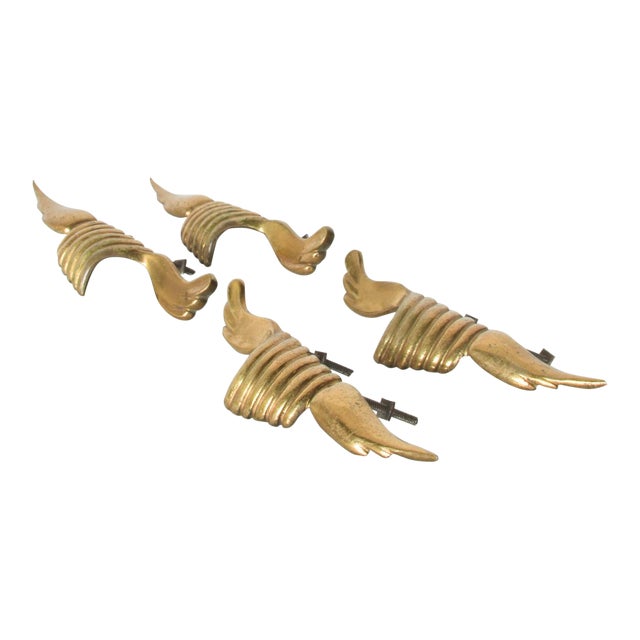 Sculptural Wings Italian Brass Drawer Pulls Door Handles - Set of 4 For Sale