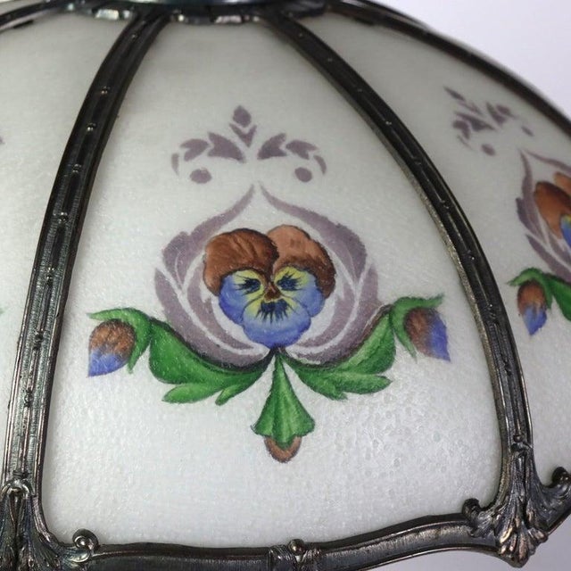 Antique Bradley & Hubbard School Arts & Crafts Floral Reverse Painted Table Lamp C1920. Measures - 25.25"H x 20.75"W x...