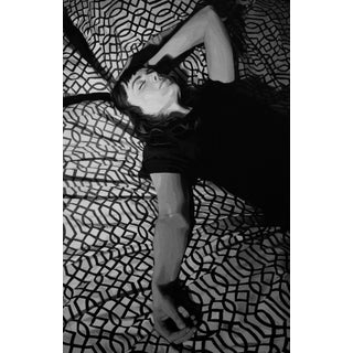 Jaime # 1 by Rebecca Mason Adams | Acrylic on Canvas Portrait of a woman lying on patterned bedding. For Sale