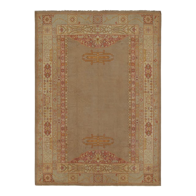 1910s Antique Rug in Beige-Brown With Open Field & Geometric Borders, From Rug & Kilim For Sale