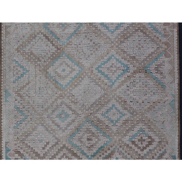 Tribal Vintage Hand Woven Turkish Embroidered Flat-Weave Rug With Geometric Design For Sale - Image 3 of 13