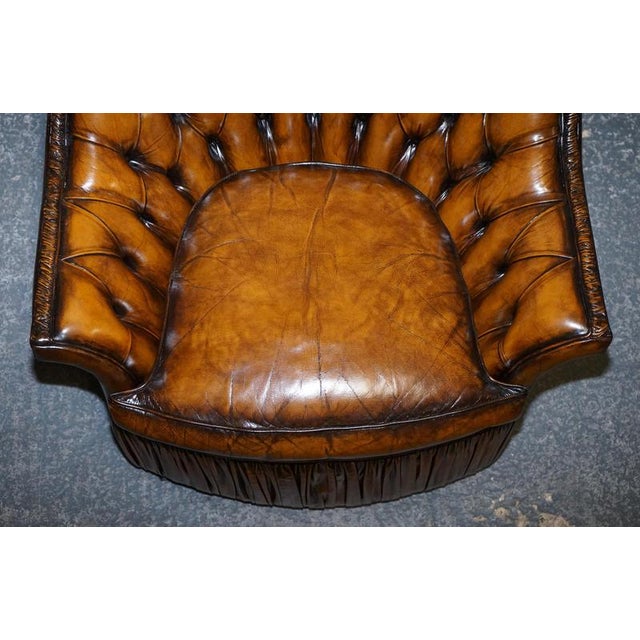 Brown Hand-Dyed Leather Chesterfield Armchairs with Pleated Front, Set of 2 For Sale - Image 11 of 14