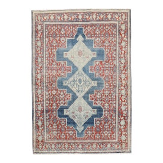 Zabihi Collection Ink Blue Antique Persian Senneh Rug - 3'7" x 4'10" For Sale