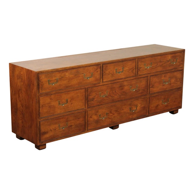 Henredon Campaign Style Oak Triple Dresser For Sale