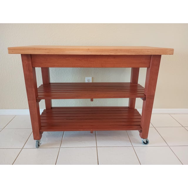 Maroon John Boos, Solid Oak Country Kitchen Professional Butcher Block Island For Sale - Image 8 of 16