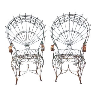 1950s Vintage Wrought Iron Wire Peacock Chairs - a Pair For Sale