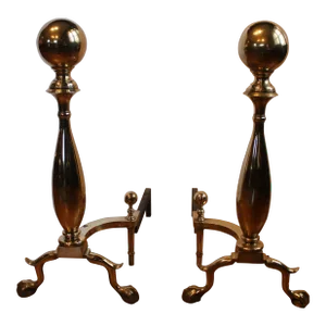 Mid-20th Century Pair of American Brass Andirons