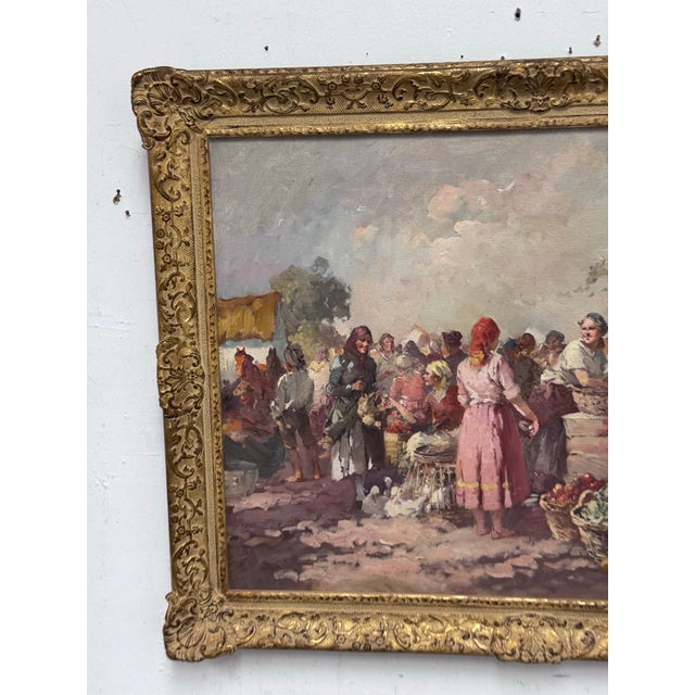 Agoston Acs "Market Scene" Original Oil on Canvas, Signed + Framed For Sale - Image 4 of 12