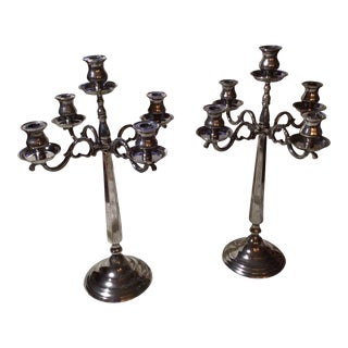 Pair of Vintage Silver Plated 5 Candle Candelabras For Sale