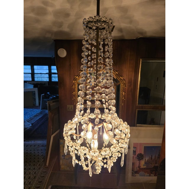 Antique original bagues style crystal chandelier in a very rare desirable size ( approximately 14 inches diameter 33...