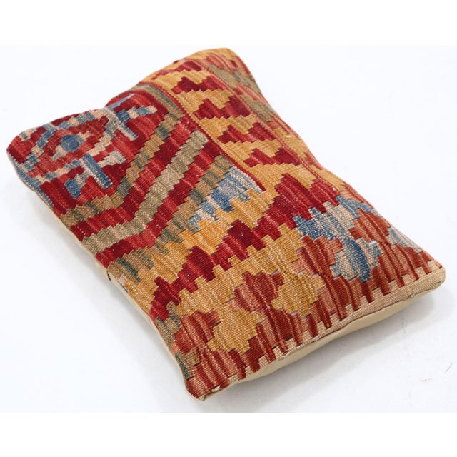 Tribal Arteverk Handwoven Afghan Kilim Lumbar Pillow — Red & Gold Tribal Kilim For Sale - Image 3 of 3