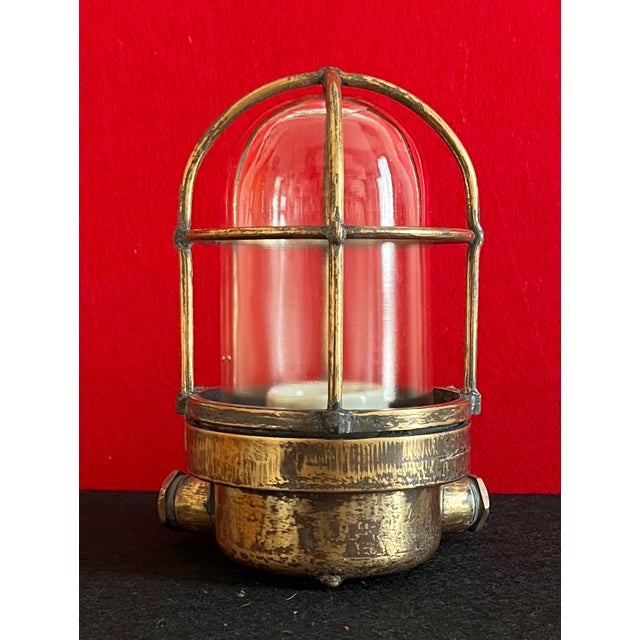 Vintage Industrial Brass Lamp with Cage and Glass Diffuser, 1950s For Sale - Image 13 of 13