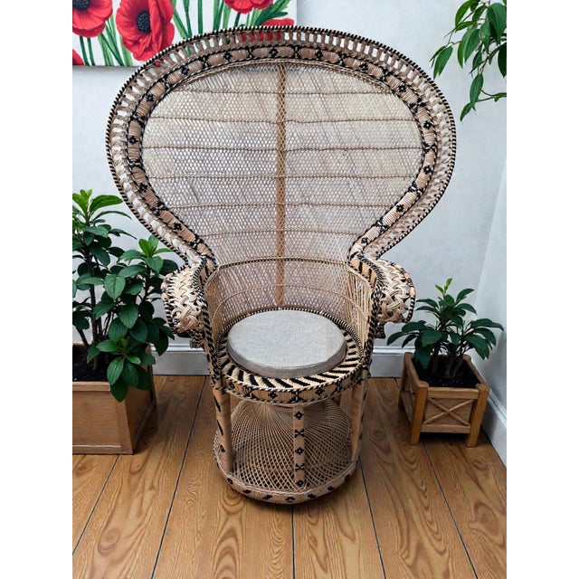 Set of Large Mid-Century Wicker Rattan Peacock Chair and Ottoman, 1970s For Sale - Image 6 of 18