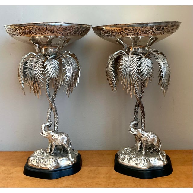 Silver Vintage Engraves PalmTree Epergenes - A Pair For Sale - Image 8 of 12
