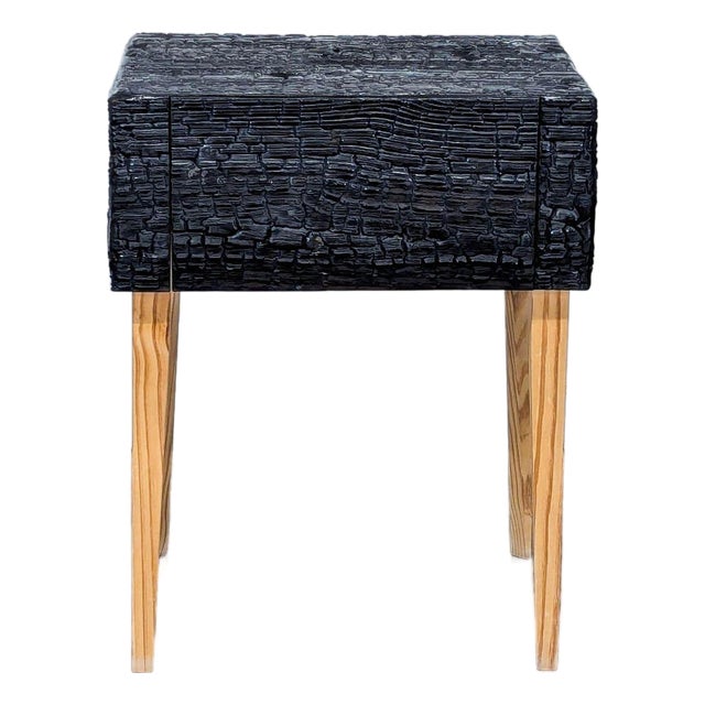 Charred Geometric "Commode" Nightstand For Sale