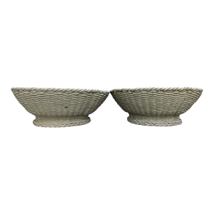 Vintage Pair Large Cast Concrete Basketweave Planters