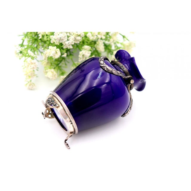 Blue Porcelain Pot with Silver Applications For Sale - Image 4 of 6