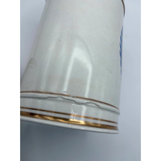 Late 19th Century Ceramic Lidded Apothecary Jars With Blue, White and Gold Details- Set of 2 For Sale - Image 9 of 11