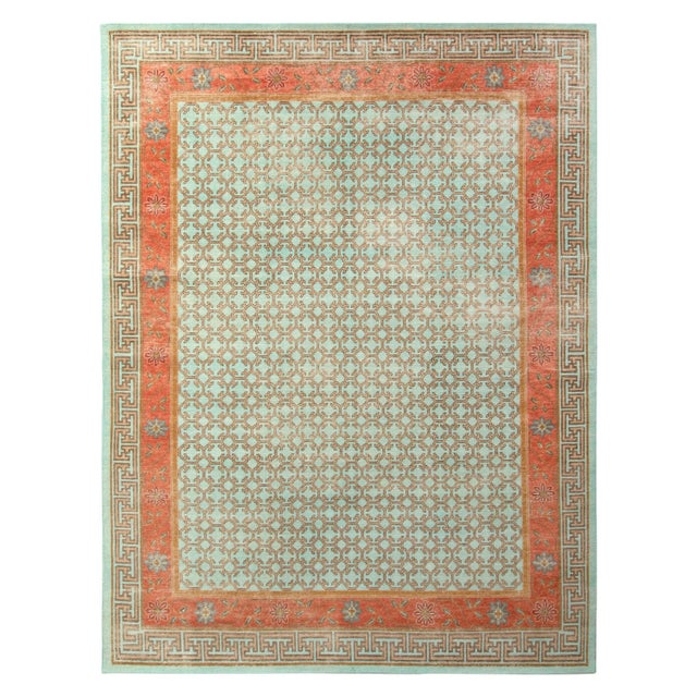 Rug & Kilim’s Oversized Border Rug in Mint and Rust, 12x18 For Sale In New York - Image 6 of 6