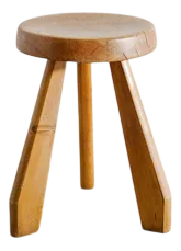 French Mid Century Wooden Tripod Sandoz Pine Stool by Charlotte