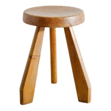 French Mid Century Wooden Tripod Sandoz Pine Stool by Charlotte Perriand, 1960s For Sale