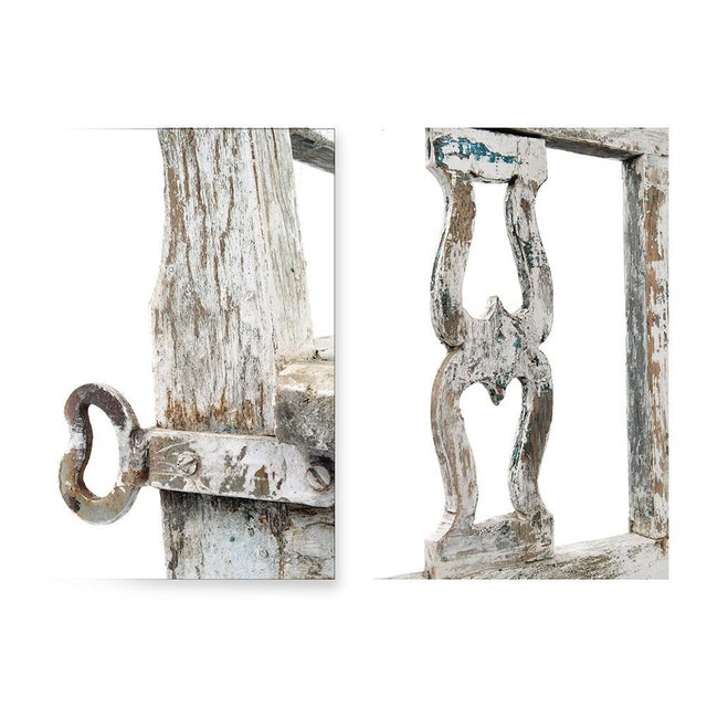 Wooden Bench with 3 Glazed Tiles For Sale - Image 6 of 8