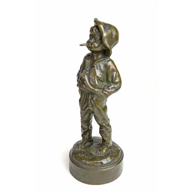 19th Century French Patinated Bronze Figural Sculpture A Boy Holding A Cigarette. Louis Kley (1833 - 1911) France Signed:...