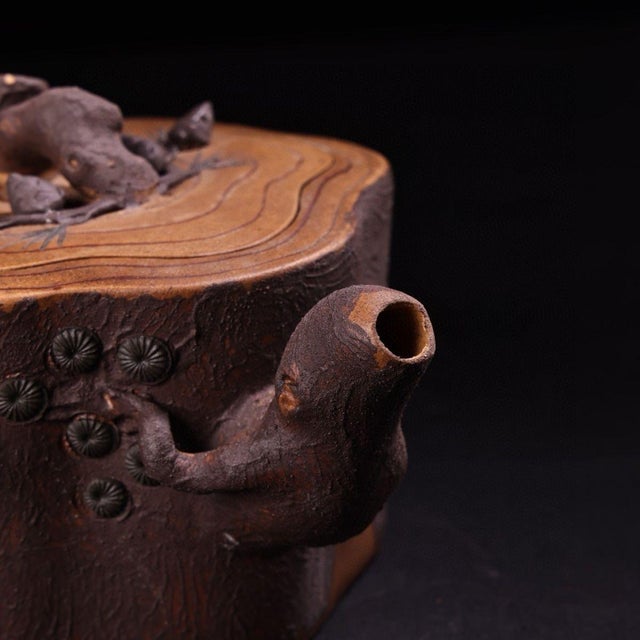 Sculpture Materials Vintage Handmade Yixing Zisha Clay Teapot With Tree Trunk Motif For Sale - Image 7 of 10