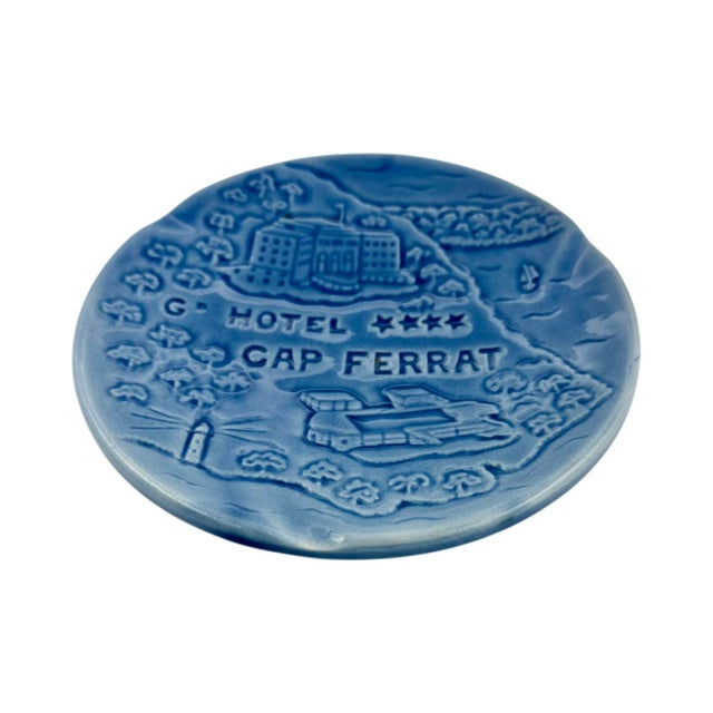 Ceramic Vintage Grand Hotel Cap Ferrat Blue Ceramic Ashtray Catchall Dish For Sale - Image 7 of 11