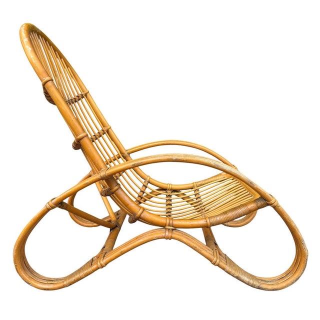 Italian Curved Bamboo and Rattan Armchair in the style of Roberti, 1960s For Sale - Image 4 of 10