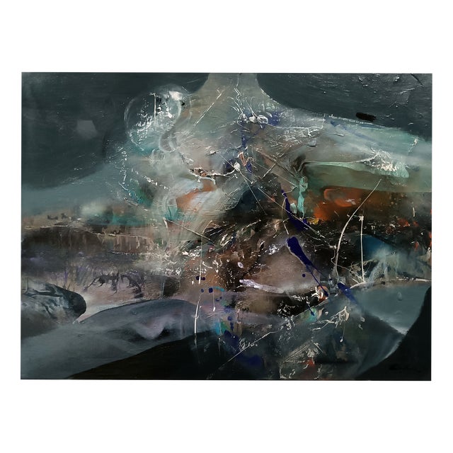 Ovidiu Kloska, Strong Desire to Fly Over a Night Lake, Acrylic on Canvas For Sale