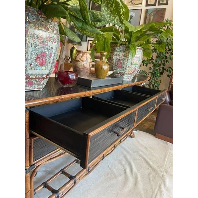 Brown Vintage Chinoiserie Bamboo & Lacquered Sideboard For Sale - Image 8 of 12