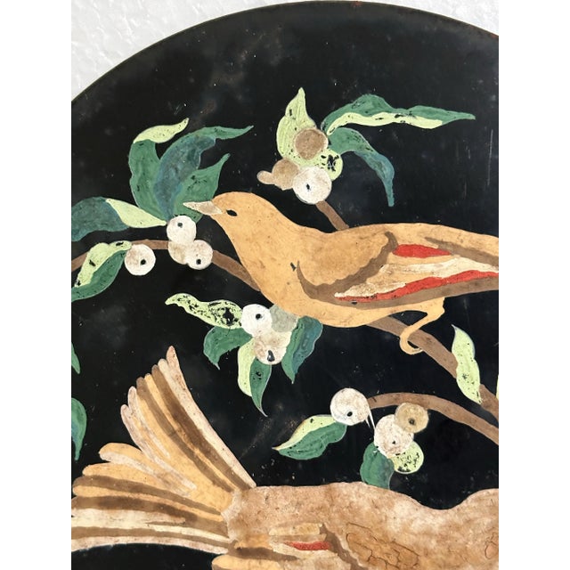 Black Vintage 1900s Hand Painted Birds on Metal Plates- a Pair For Sale - Image 8 of 11