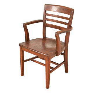 Antique Arts & Crafts Carved Walnut Banker's Chair, Circa 1920s For Sale