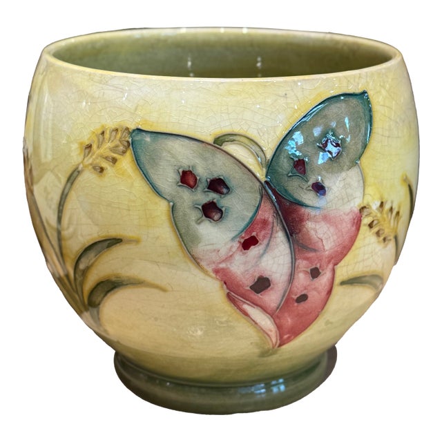 Vintage Moorcroft Arum Lily Wide Mouth Vase Yellow Green Art Pottery England 4½ Inch For Sale