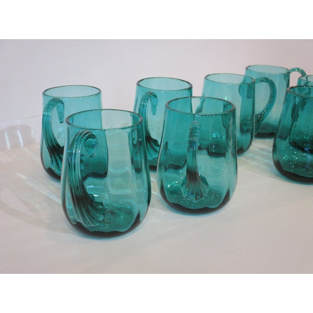 1960s Blenko Styled Pitcher and Glass Mug Set by Wayne Husted - Set of 9 For Sale - Image 9 of 13