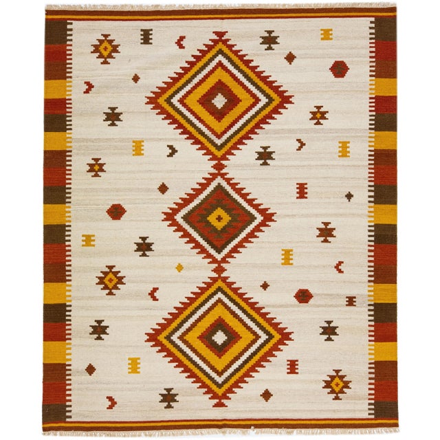 Textile 2020s Modern Kilim Handmade Multicolor Geometric Wool Rug For Sale - Image 7 of 7