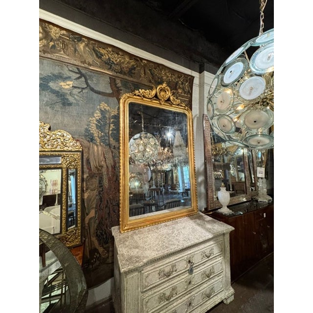 19th Century 19th C. French Louis Philippe Mirror With Crest and Greek Key Pattern For Sale - Image 5 of 12