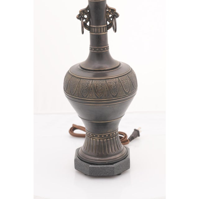 Bronze Pair of 1960s Patinated Bronze Archaistic Table Lamps by Marbro Lamp Co. For Sale - Image 8 of 13