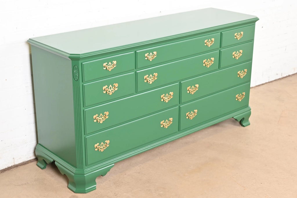 Ethan Allen Georgian Green Lacquered Dresser or Credenza, Newly