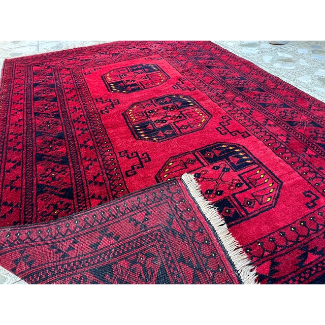 Red Turkmen Bokhara Hand-Knotted Wool Rug - 4'6" X 6'4" For Sale - Image 12 of 12