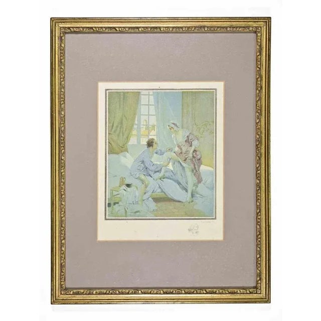Pair of erotic lithographs realized in France in the early 20th century. In very good condition, each has a contemporary...