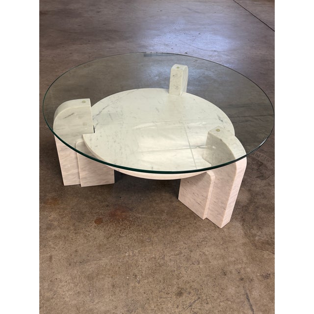 Contemporary Round Marble Coffee Table Base W/ Marble Shelf For Sale - Image 3 of 5