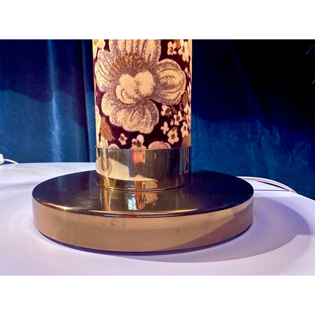 1970s Large Brutalist Table Lamps in Velvet and Brass with Opulent Floral Decor, 1970s, Set of 2 For Sale - Image 5 of 18