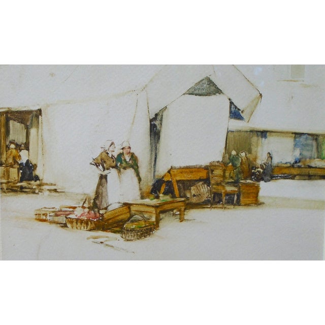 English Early 20th Century "The Market Place, Quimperle, (France)", Original Watercolor Painting, Framed For Sale - Image 3 of 5
