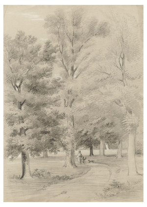 Alexander Monro, The Entrance to the House at Albury, Surrey, 1836, Chalk Drawing